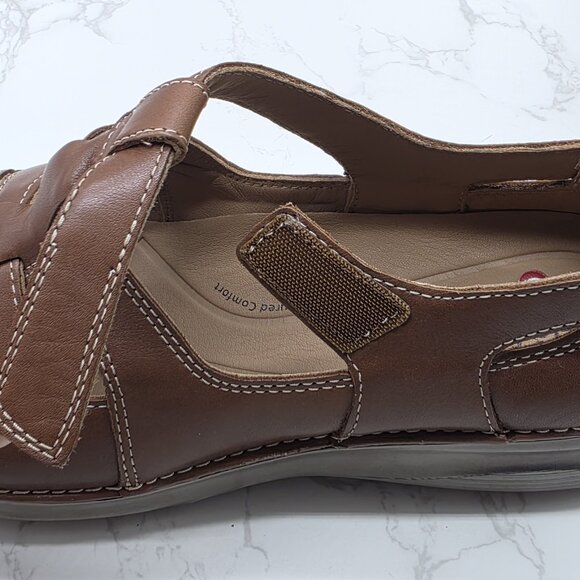 Clarks Appley Strap Shoes Womens 9 M Tan Leather Closed Sandal Sneaker Comfort - Picture 6 of 13